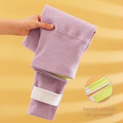 Pantaloni termici pentru femei, talie înaltă, cu protecții pentru genunchi și talie, căptușiți, dublu strat, fără cusături, țesătură tricotată, poliester 90–95%