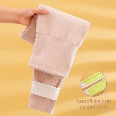 Pantaloni termici pentru femei, talie înaltă, cu protecții pentru genunchi și talie, căptușiți, dublu strat, fără cusături, țesătură tricotată, poliester 90–95%