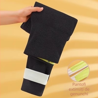 Pantaloni termici pentru femei, talie înaltă, cu protecții pentru genunchi și talie, căptușiți, dublu strat, fără cusături, țesătură tricotată, poliester 90–95%