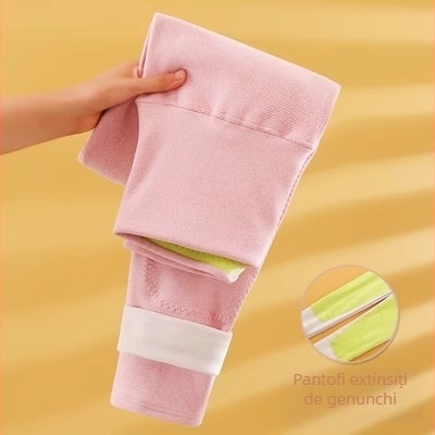 Pantaloni termici pentru femei, talie înaltă, cu protecții pentru genunchi și talie, căptușiți, dublu strat, fără cusături, țesătură tricotată, poliester 90–95%