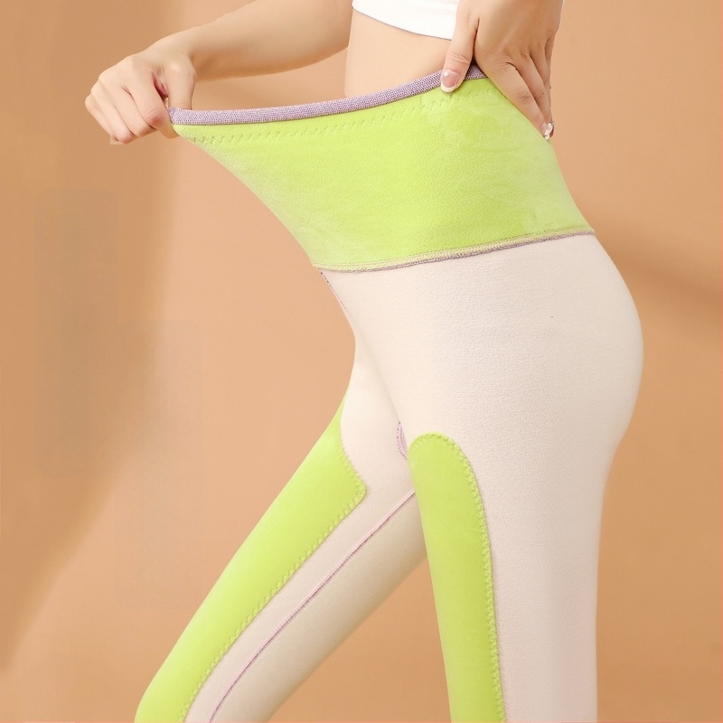 Pantaloni termici pentru femei, talie înaltă, cu protecții pentru genunchi și talie, căptușiți, dublu strat, fără cusături, țesătură tricotată, poliester 90–95%