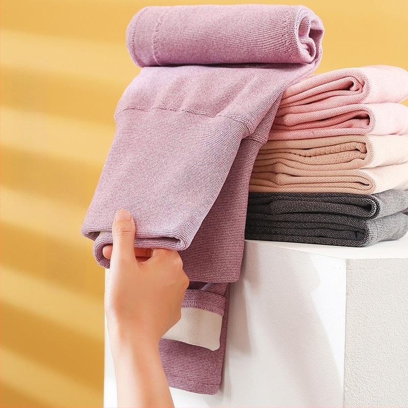 Pantaloni termici pentru femei, talie înaltă, cu protecții pentru genunchi și talie, căptușiți, dublu strat, fără cusături, țesătură tricotată, poliester 90–95%