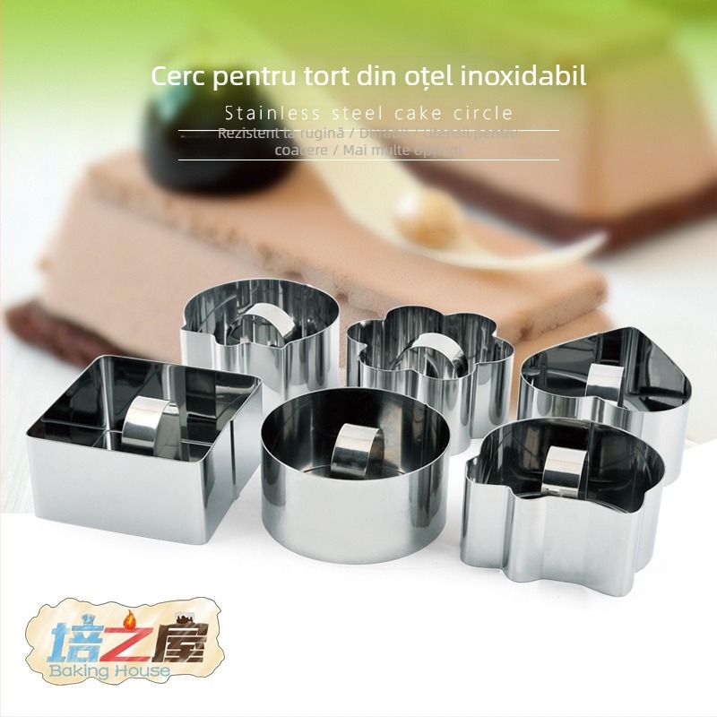 Inel din oțel inoxidabil pentru mousse, formă cu placă de apăsare – formă de copt cu design neregulat pentru prăjituri, bile de orez și sushi