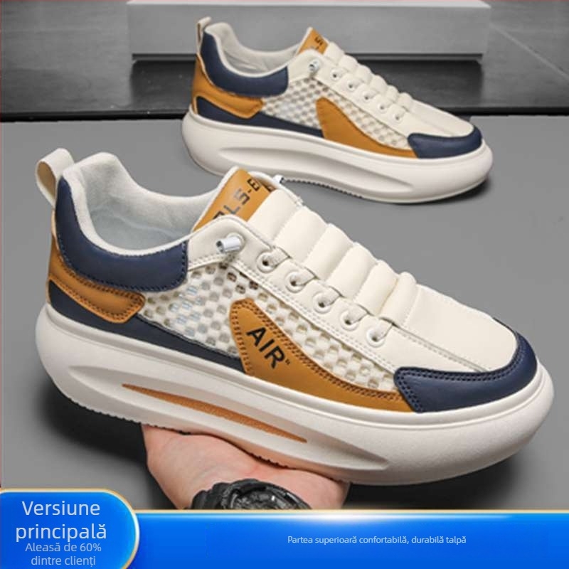 Pantofi sport pentru bărbați, primăvară, plasă respirabilă, talpă groasă, șireturi, pentru timp liber și călătorii