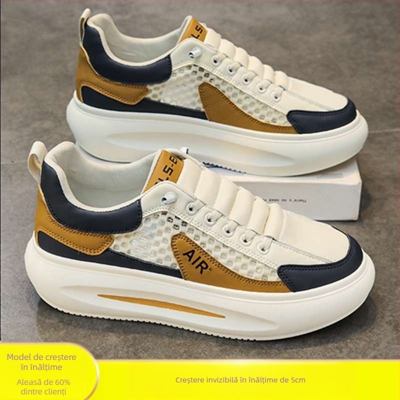 Pantofi sport pentru bărbați, primăvară, plasă respirabilă, talpă groasă, șireturi, pentru timp liber și călătorii