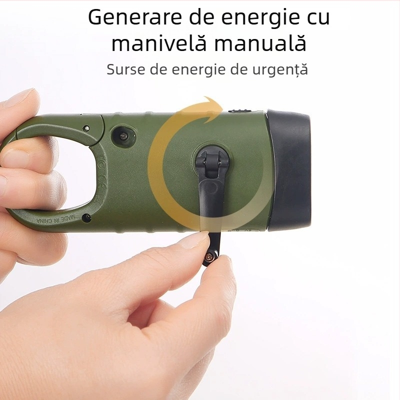 Fenar de mână cu alimentare solară și manuală, LED 500 lm, baterie 1000 mAh, încărcare 3 ore, fascicul 180°