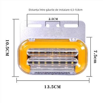 Lumină laterală LED pentru camioane mari și semiremorci, rezistentă la apă IP6, 12/24V, 0.6W, 40 lm, bază din aluminiu
