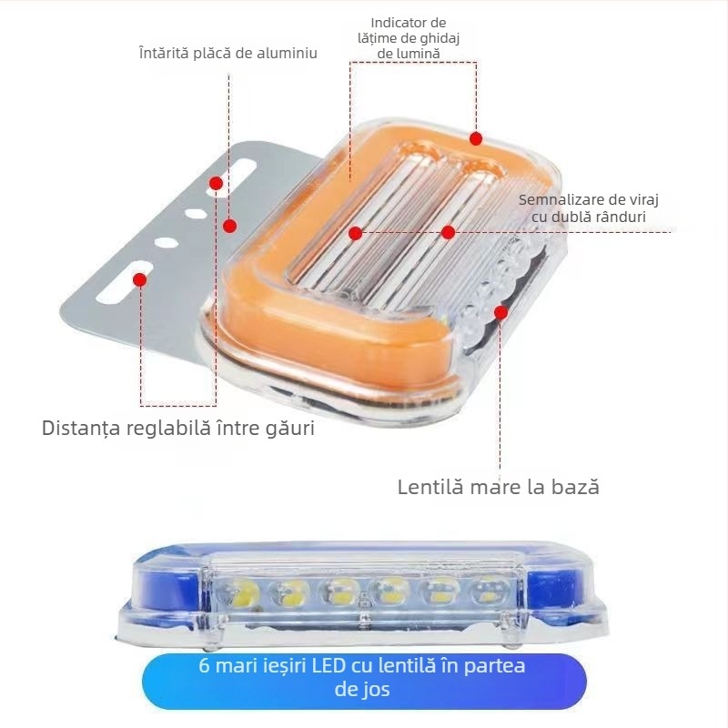 Lumină laterală LED pentru camioane mari și semiremorci, rezistentă la apă IP6, 12/24V, 0.6W, 40 lm, bază din aluminiu