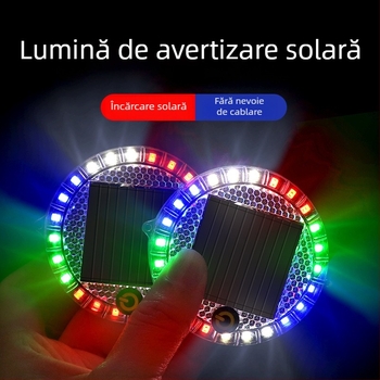 Lampa LED de avertizare solară rotundă, bază magnetică, instalare fără cabluri, 2W, 12V, pentru automobile, camioane, motociclete, mașini electrice și biciclete