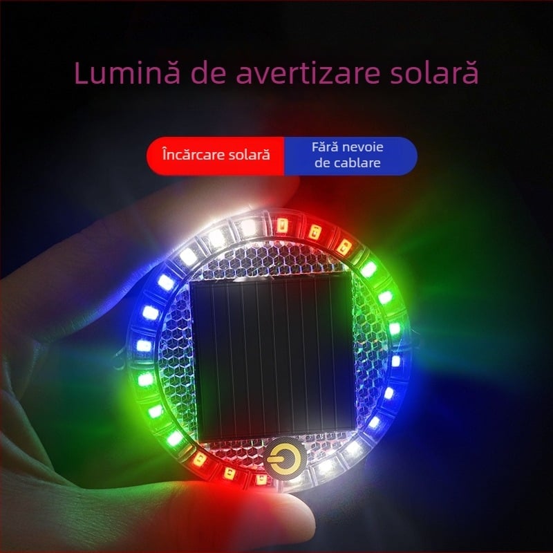 Lampa LED de avertizare solară rotundă, bază magnetică, instalare fără cabluri, 2W, 12V, pentru automobile, camioane, motociclete, mașini electrice și biciclete