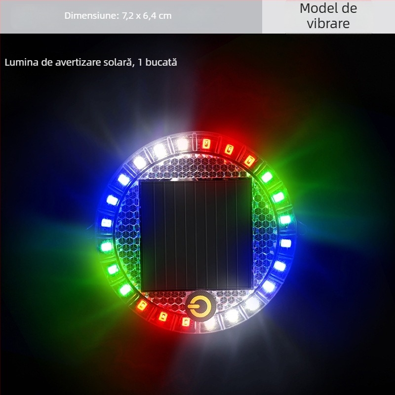 Lampa LED de avertizare solară rotundă, bază magnetică, instalare fără cabluri, 2W, 12V, pentru automobile, camioane, motociclete, mașini electrice și biciclete