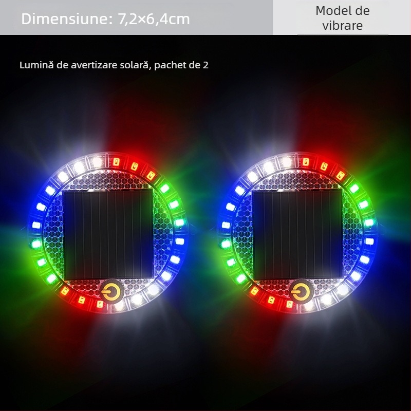 Lampa LED de avertizare solară rotundă, bază magnetică, instalare fără cabluri, 2W, 12V, pentru automobile, camioane, motociclete, mașini electrice și biciclete
