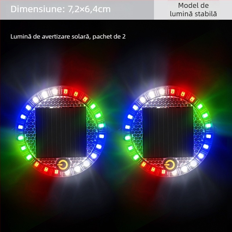 Lampa LED de avertizare solară rotundă, bază magnetică, instalare fără cabluri, 2W, 12V, pentru automobile, camioane, motociclete, mașini electrice și biciclete