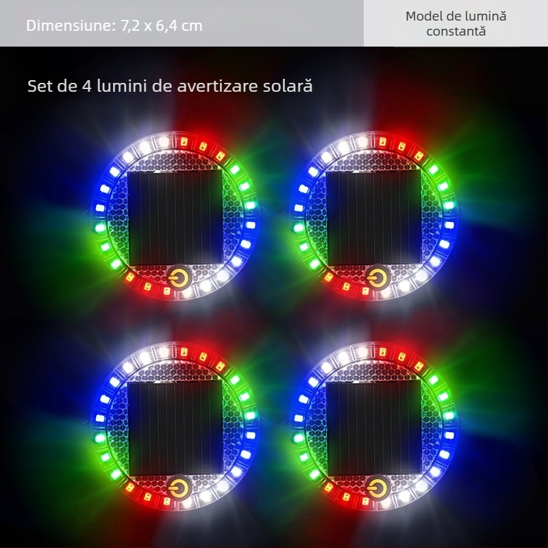 Lampa LED de avertizare solară rotundă, bază magnetică, instalare fără cabluri, 2W, 12V, pentru automobile, camioane, motociclete, mașini electrice și biciclete