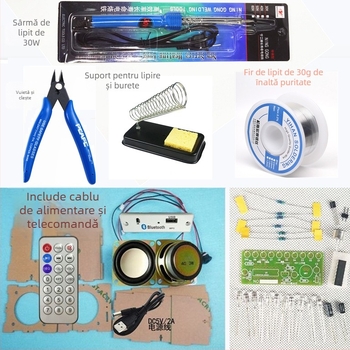 Kit DIY pentru difuzor Bluetooth încărcabil — Brand SSY, instruire de asamblare, sudură electronică și control vocal al spectrului