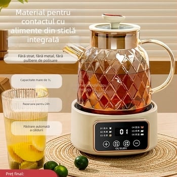 Fierbător de ceai pentru sănătate multifuncțional, 1 L, 220 V, 300–350 W, rezervor interior ceramic, termostat de expansiune a lichidului