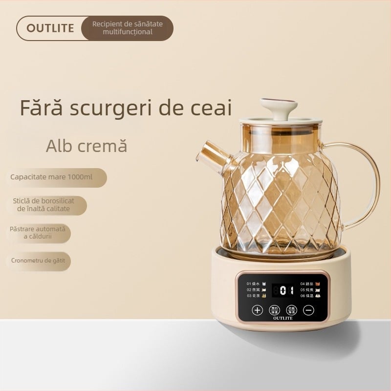 Fierbător de ceai pentru sănătate multifuncțional, 1 L, 220 V, 300–350 W, rezervor interior ceramic, termostat de expansiune a lichidului