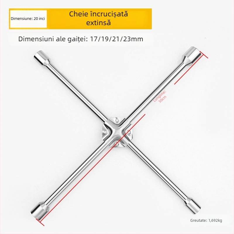 Cheie în cruce pentru demontarea și montarea anvelopelor, material CR-V, cromată, marcă Exploit/Explore