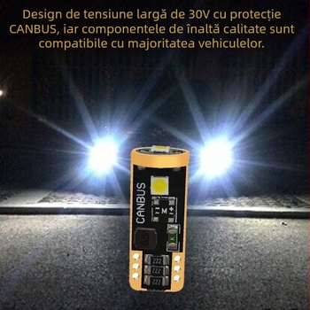 Lumină indicator T10 cu bază în clină – LED 3SMD3030, CANBUS compatibil, 12-30 V, 3 W