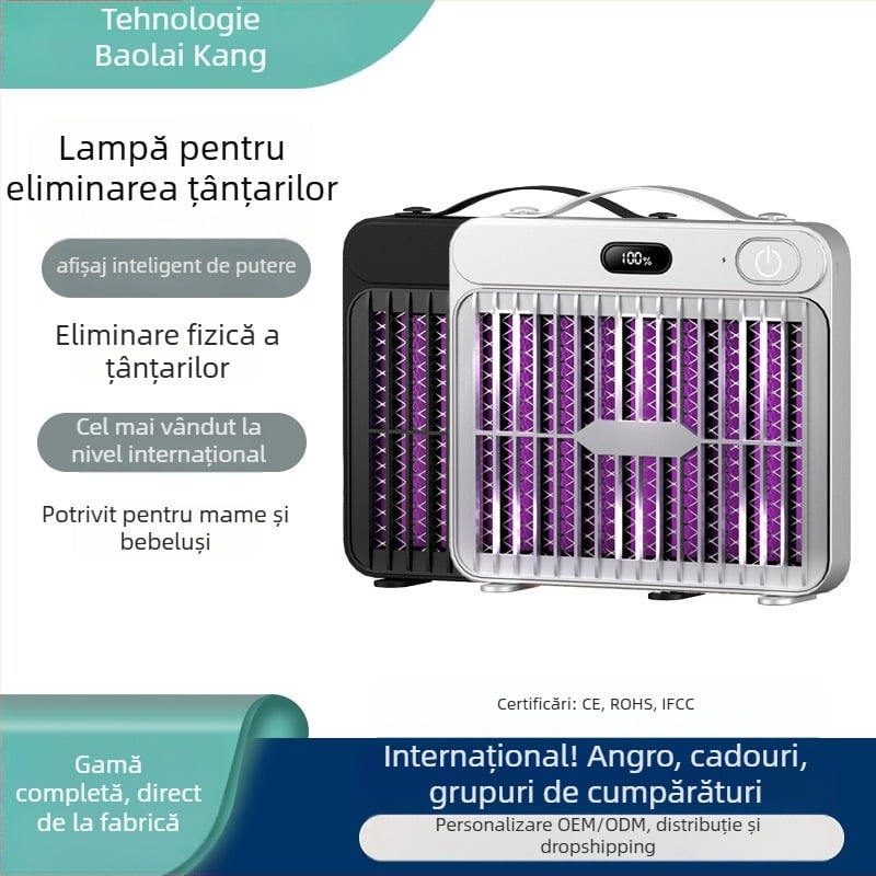 Lampă de omorâre a țânțarilor cu șoc electric, cu lumină UV, reîncărcabilă USB, potrivită pentru spații de până la 10 m²