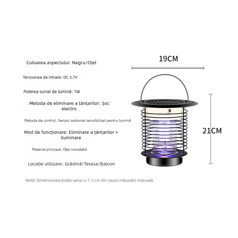 Lampa solară pentru eliminarea ţânţarilor, exterior – baterie încorporată 2001–2500 mAh, capcana LED pentru insecte, plasă din oțel inoxidabil, acoperire 41–60㎡, design fix