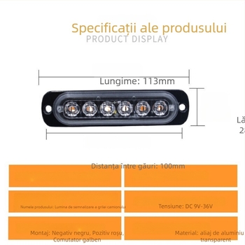 Lumină LED de avertizare pentru grila camionului, telecomandă, 12-24V, 6 LED, 500 lm, 0,5 W/LED, aliaje de aluminiu