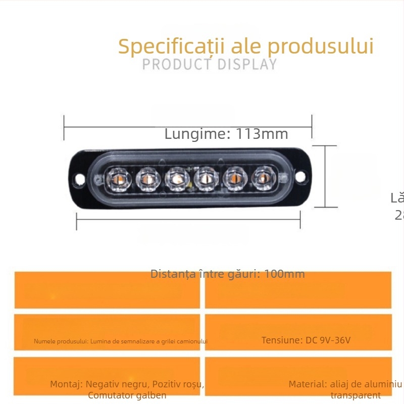 Lumină LED de avertizare pentru grila camionului, telecomandă, 12-24V, 6 LED, 500 lm, 0,5 W/LED, aliaje de aluminiu