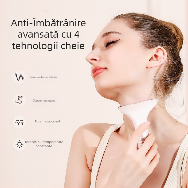 Dispozitiv de frumusețe pentru gât cu curent EMS – ridicare și fermitate, masaj cu vibrații, încălzire la temperatură constantă, model M5 pentru gât și față