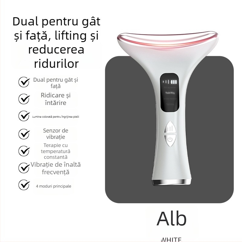 Dispozitiv de frumusețe pentru gât cu curent EMS – ridicare și fermitate, masaj cu vibrații, încălzire la temperatură constantă, model M5 pentru gât și față
