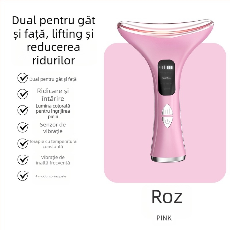 Dispozitiv de frumusețe pentru gât cu curent EMS – ridicare și fermitate, masaj cu vibrații, încălzire la temperatură constantă, model M5 pentru gât și față