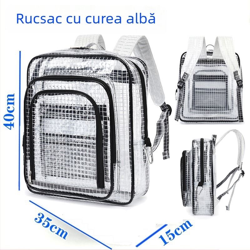 Rucsac PVC antistat cu plasă transparentă pentru călătorii de afaceri (Material: PVC; Model: Transparent; Stil: Călătorie de afaceri; Gen: Unisex; Utilizare: Călătorie de afaceri)