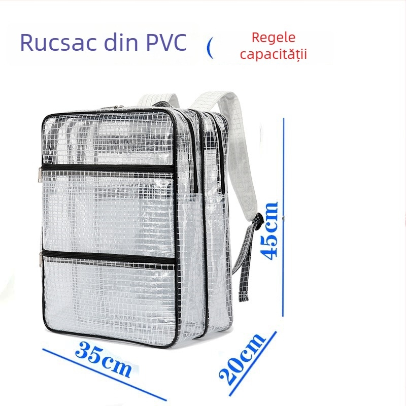 Rucsac PVC antistat cu plasă transparentă pentru călătorii de afaceri (Material: PVC; Model: Transparent; Stil: Călătorie de afaceri; Gen: Unisex; Utilizare: Călătorie de afaceri)