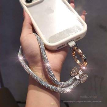 Lanard pentru telefon cu funda diamantată și pandant geometric, lucrat manual, multifuncțional, Jane grids