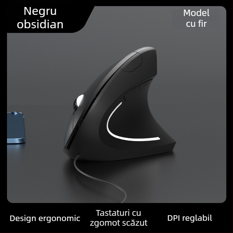 Mouse vertical ergonomic fără fir, 4 butoane, senzor optic 1600 DPI, conectivitate 2.4G, model G7043, plug-and-play