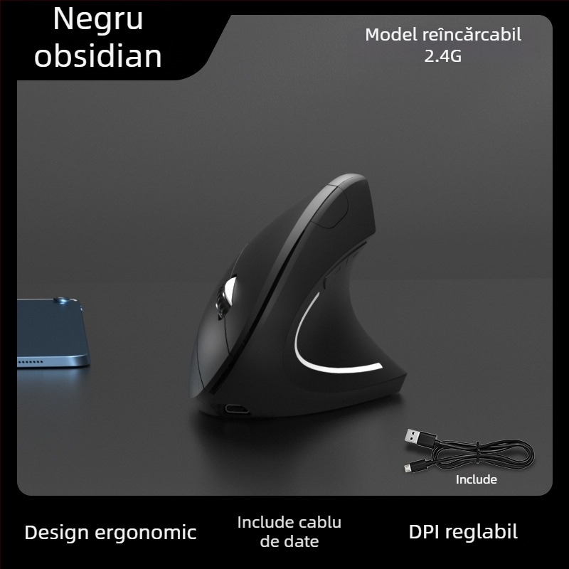Mouse vertical ergonomic fără fir, 4 butoane, senzor optic 1600 DPI, conectivitate 2.4G, model G7043, plug-and-play