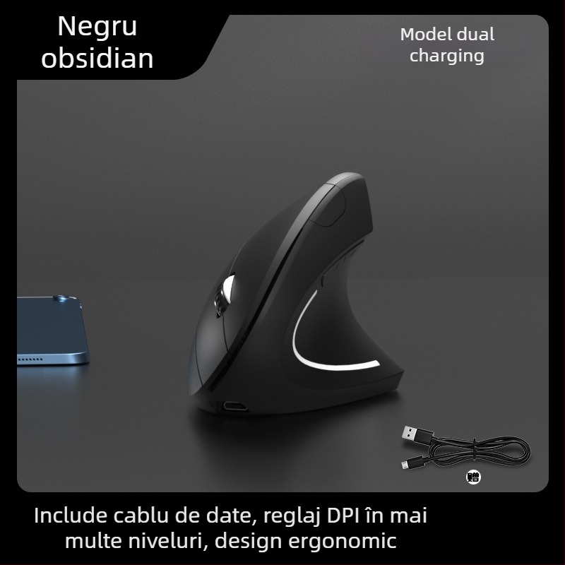 Mouse vertical ergonomic fără fir, 4 butoane, senzor optic 1600 DPI, conectivitate 2.4G, model G7043, plug-and-play