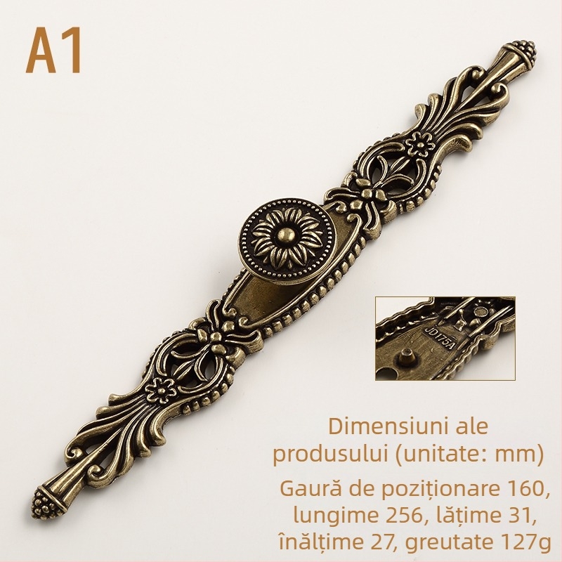 Mâner pentru sertar și ușă de dulap, stil european și american, retro cu o singură gaură, model HK175 Qinggu, aliaj zinc