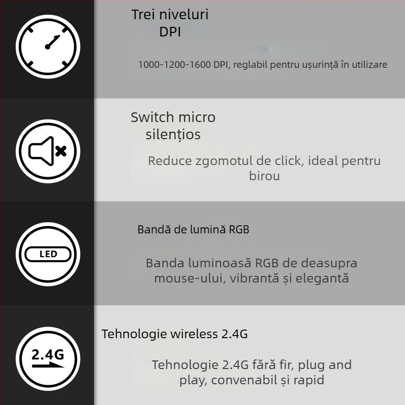 M618C mouse vertical cu prindere laterală, 6 butoane, Bluetooth, optic