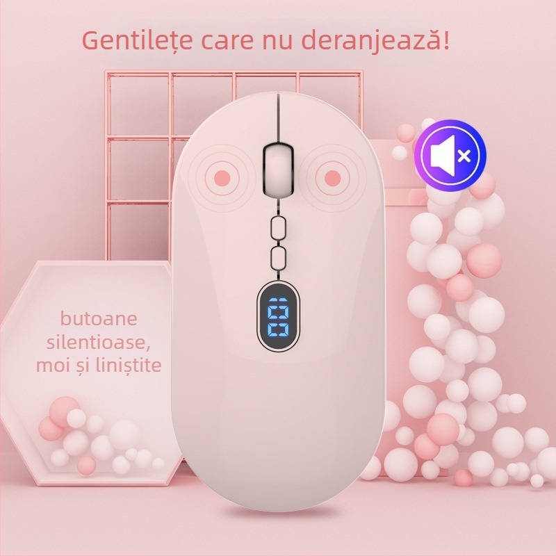 Mouse wireless cu conectivitate duală 2.4G/Bluetooth, 1600 DPI, 5 butoane, reîncărcabil, rază de acțiune 10 m