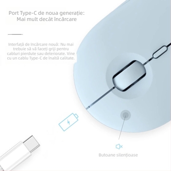 Mouse Bluetooth fără fir cu încărcare USB-C, Bluetooth 5.2 și mod dual 2.4G/Bluetooth, senzor optic 1600 DPI, 4 butoane