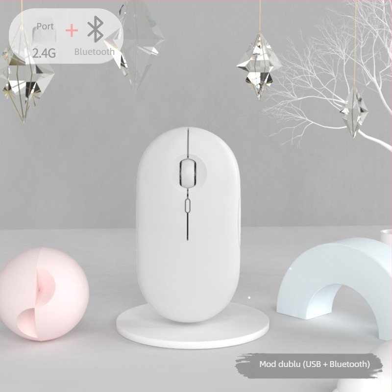 Mouse Bluetooth fără fir cu încărcare USB-C, Bluetooth 5.2 și mod dual 2.4G/Bluetooth, senzor optic 1600 DPI, 4 butoane