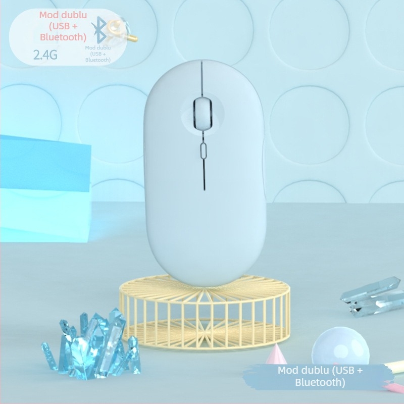 Mouse Bluetooth fără fir cu încărcare USB-C, Bluetooth 5.2 și mod dual 2.4G/Bluetooth, senzor optic 1600 DPI, 4 butoane