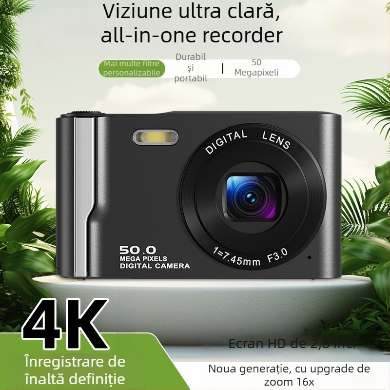 Aparat foto digital M13 cu zoom optic 16x, ecran LCD de 2,8 inch, suport 4K, senzor CCD, MicroSD card