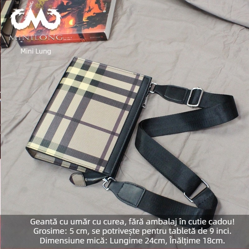 Geantă de umăr pentru bărbați Mini Dragon, stil urban simplu, piele PU, imprimeu cu dungi, model TB
