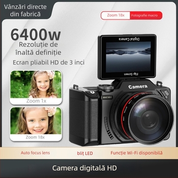 Cameră mirrorless pentru vlog cu filtru de înfrumusețare (senzor CMOS de 64 MP; zoom optic 18x; ecran LCD de 3.0''; video 1080p; interfață USB-C)