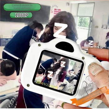 Aparat digital cu două camere pentru studenți, înaltă definiție, corp din plastic, fără zoom optic, fără stabilizare a imaginii