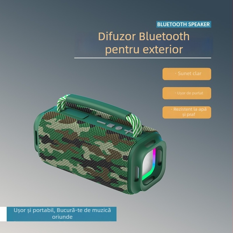 Difuzor Bluetooth portabil pentru exterior, 15W, IPX5, Bluetooth 5.3, 100Hz-20kHz, baterie 1200–2000mAh