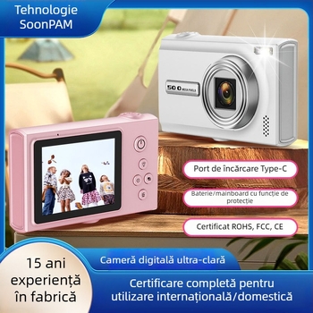 Mini Cameră digitală CCD cu senzor 1/1.8 inch, 24MP+, ecran LCD 2.3 inch, stabilizare optică, funcționare manuală