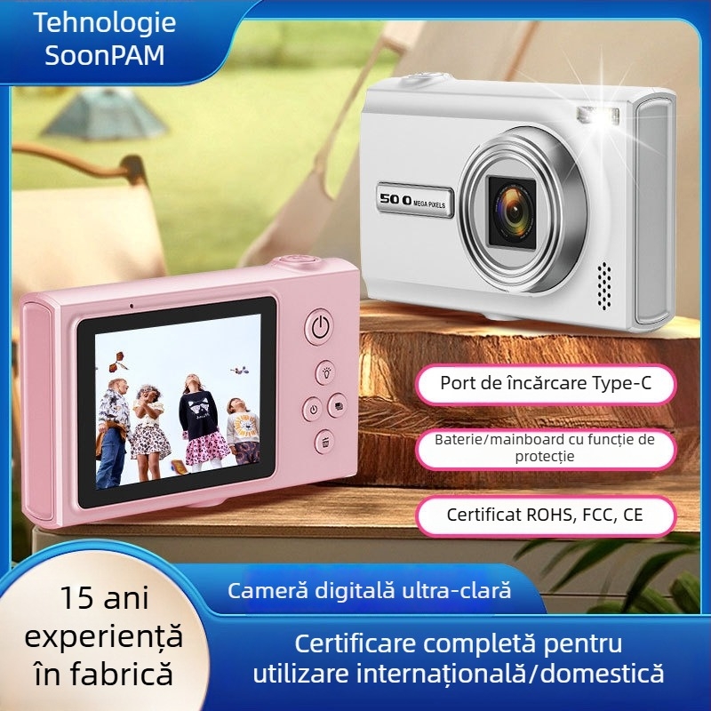 Mini Cameră digitală CCD cu senzor 1/1.8 inch, 24MP+, ecran LCD 2.3 inch, stabilizare optică, funcționare manuală