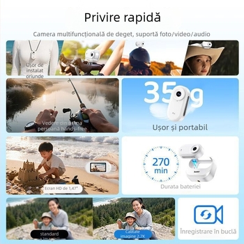 Cameră inteligentă pentru sport cu CCD 1/2.5 inch, 12 MP, zoom optic 3x, zoom digital 5x și ecran LCD de 2.7 inch pentru vlogging